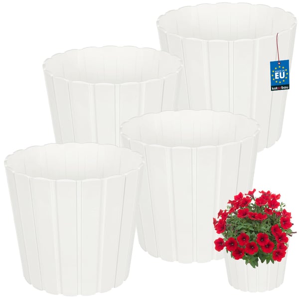 Plastkruka för blommor och örter vit 29 cm 4-pack
