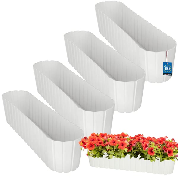Oval blomkruka för balkong och terrass rustik vit 60 cm 4 st