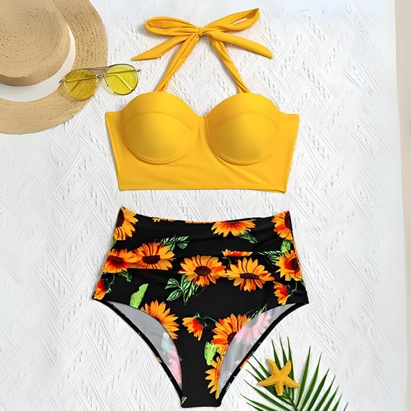 Plus size XXXL blomstret slankende badedragtsæt stil og komfort Todelt højtaljet badedragt plus size XXL blomstret badedragt trusser