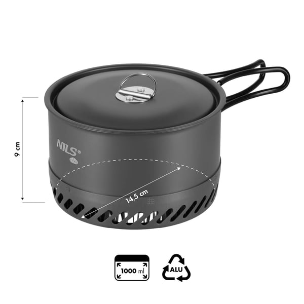 NC4203 Turist gryde med radiator aluminium med låg 1000ml Nils Camp