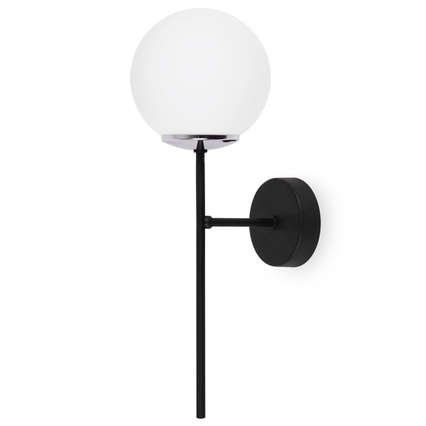 SIENA VÆGLAMPE SORT KROM 1 FLAD HVID LAMPE E14