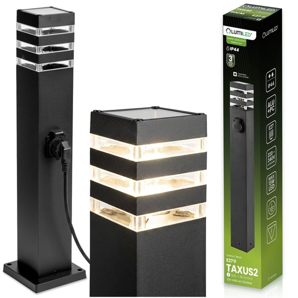 Trädgårdslampa stolpe utomhus stående E27 LED med uttag TAXUS 2 60cm LUMILED Trädgårdslampa stolpe utomhus stående E27 LED med uttag TAXUS 2 60cm LUMILED