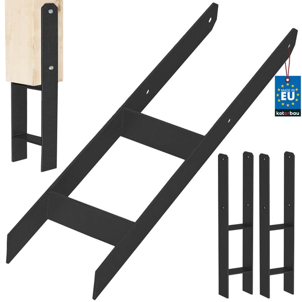 KOTARBAU® H-stolpesokkel til vægmontering, ankare, sort galvaniseret stål, 140 mm, 2-pak