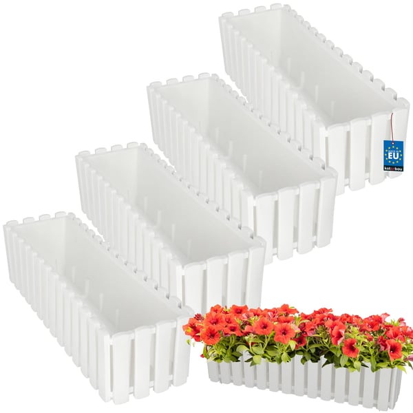 Blomkruke til balkongelænder, terrasse, rustik, hvid, 60 cm, 4 stk