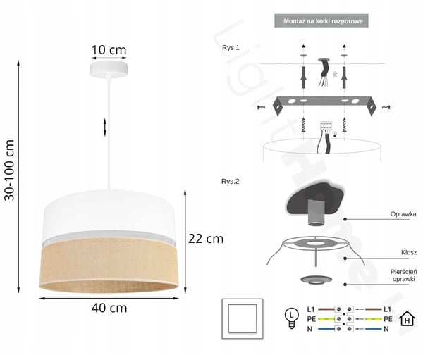 HÆNGELAMPE, LOFTKRONE, LAMPESKÆRM 40 CM HVID