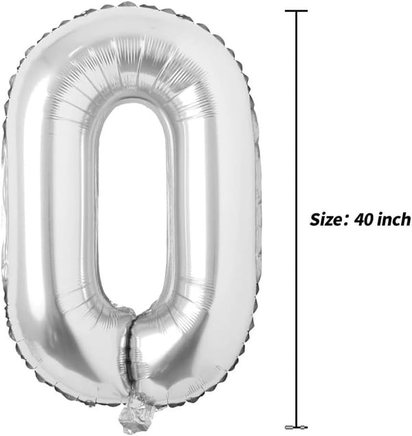Stor folieballon til jubilæum fødselsdag nummer 0 sølv 100 cm