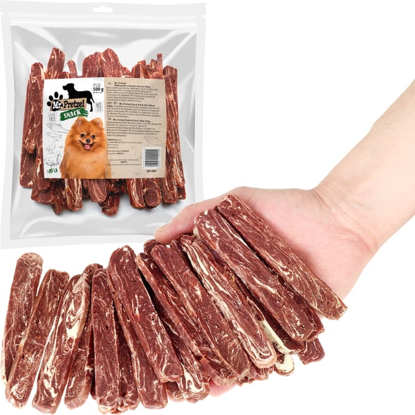 Herkku, välipala koirille Pieniä ankan ja turskan suikaleita Mr. Pretzel 500g