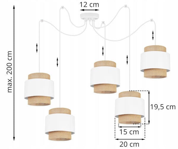 Hængende lampe, loftslysekrone, lampeskærm, boho juta