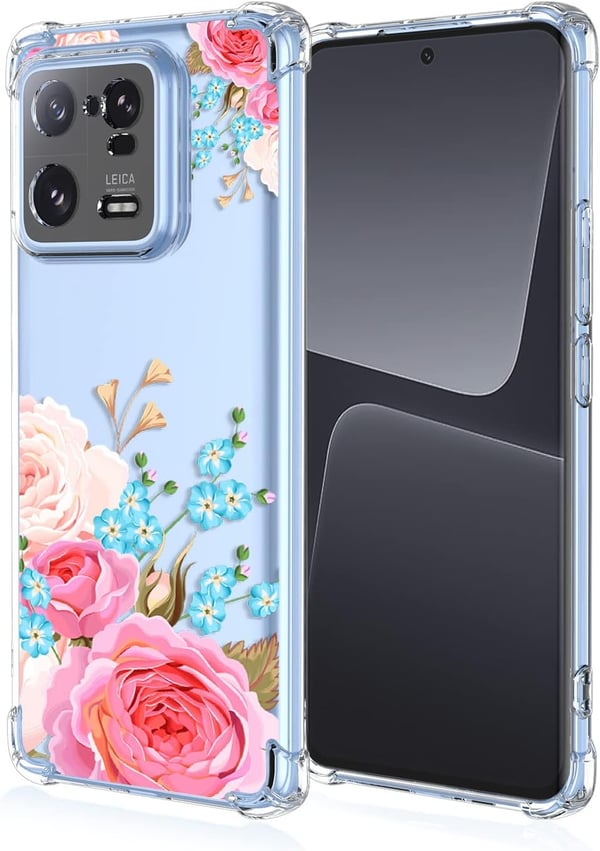 Etui til Xiaomi 13 Pro gennemsigtigt farverige blomster pink blå