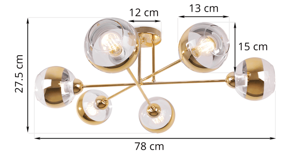 ASTURIA GULD LOFTLAMPE 6 FLADE GYLDNE LAMPESKÆRME E27