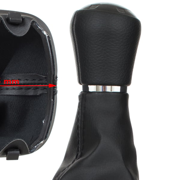 Audi A3 8L 96-03 gearknopp sort økoægte læder 6 gear med gaiter sort med ramme 23 mm hul