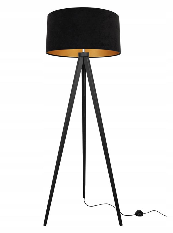 STÅENDE GULVLAMPE MED TRIPOD GYLDEN FLØJLSSKÆRM
