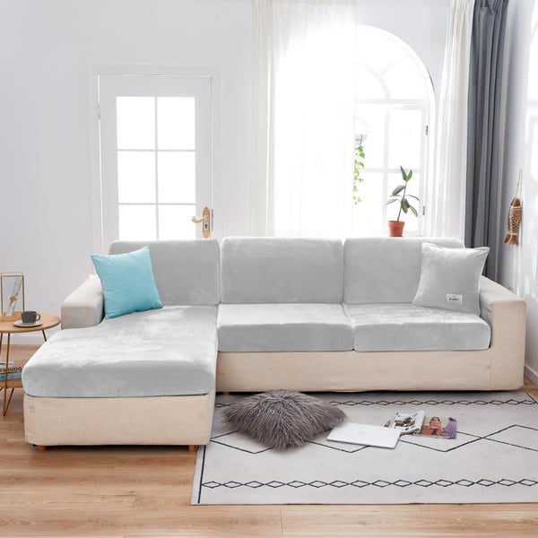 Samettinen päällinen lepotuoliin, sohvaan tai kulmasohvaan, vaaleanharmaa