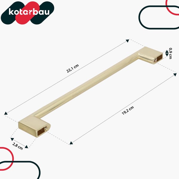Kotarbau køkkenhåndtag klassisk moderne aflang mat guld 221 mm afstand 192 mm sæt 10 stk