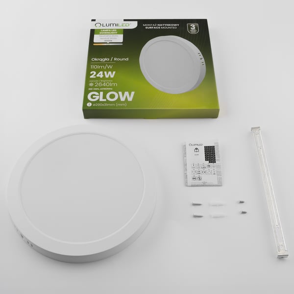 Taklampa inbyggnadsmontering LED 24W rund 4000K GLOW vit LUMILED