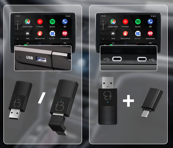 TB-NANO trådlös mini USB-adapter Carplay och Android Auto för bil