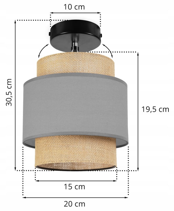 LOFTSLAMPE, VÆGLAMPE, LAMPESKÆRM, BOHO, JUTE, 20 CM
