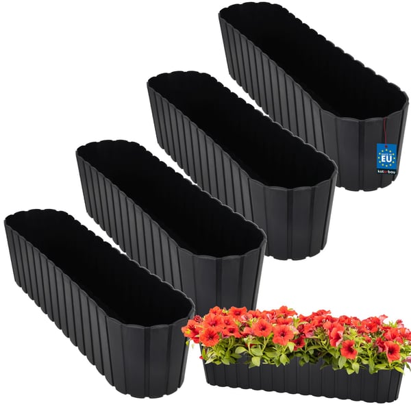 Kukkaruukkulaatikko ovaali parvekkeelle ja terassille antrasiitti 60 cm 4 kpl