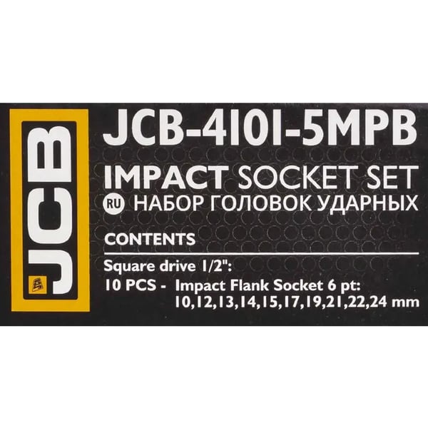 JCB iskuhylsysarja 1/2" Cr-Mo 6-kulmainen 10-osainen 10-24mm