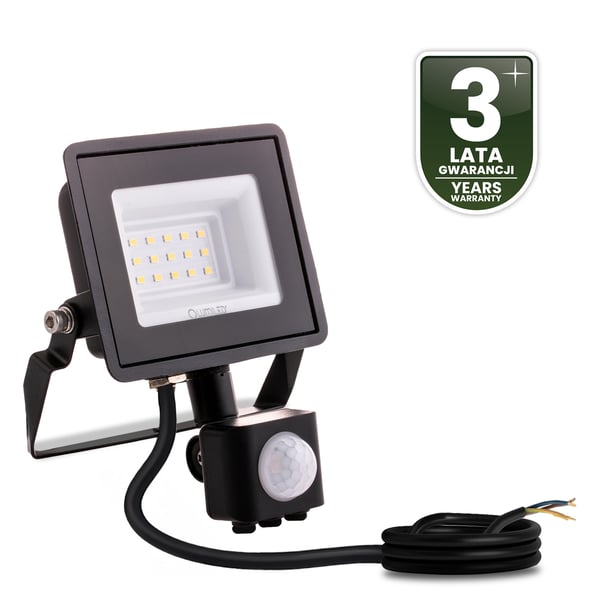LED-arbetslampa ZUNA2 10W 900lm 4000K IP44 svart rörelsesensor LUMILED