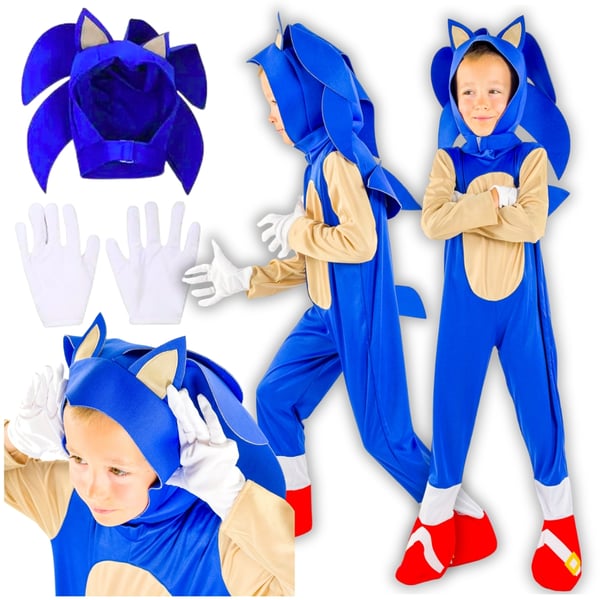 Sonic kostume, udklædning, kigurumi, pindsvin, pindsvin, gallafest, børnehaveklasse 122-134