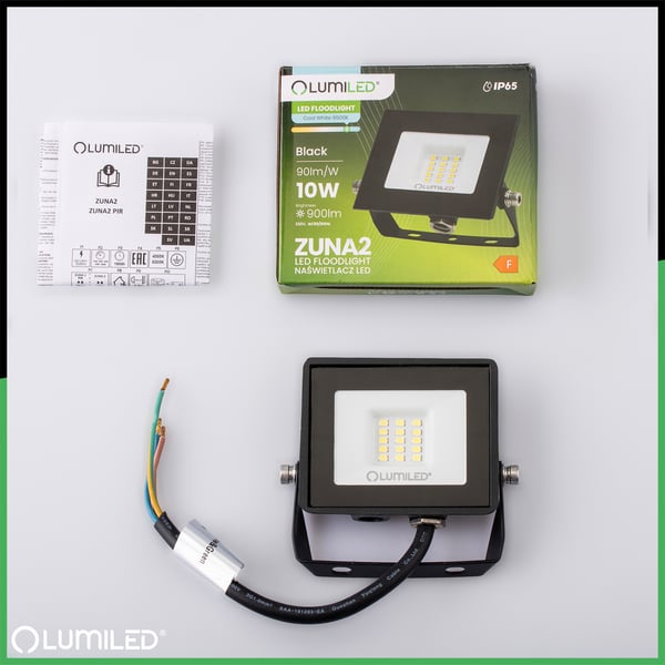 LED-valaistus ZUNA2 10W 900lm 6500K IP65 musta LUMILED