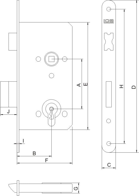 LOB MORTISE LÅS 60MM TIL CYLINDER - MP ZW 60Y5 L