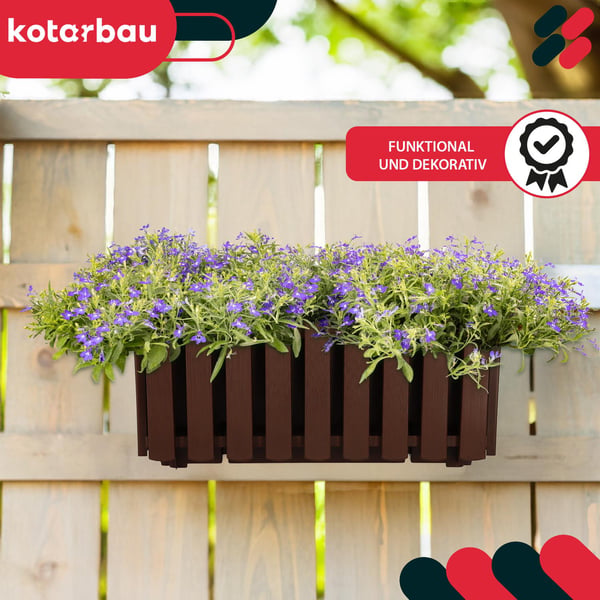 Blomkruka balkonglåda för balustrad terrassblommor brun 40 cm 2 st