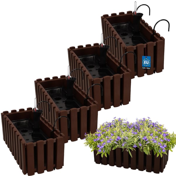 Blomkruka balkonglåda för balustrad terrassblommor brun 40 cm 4 st