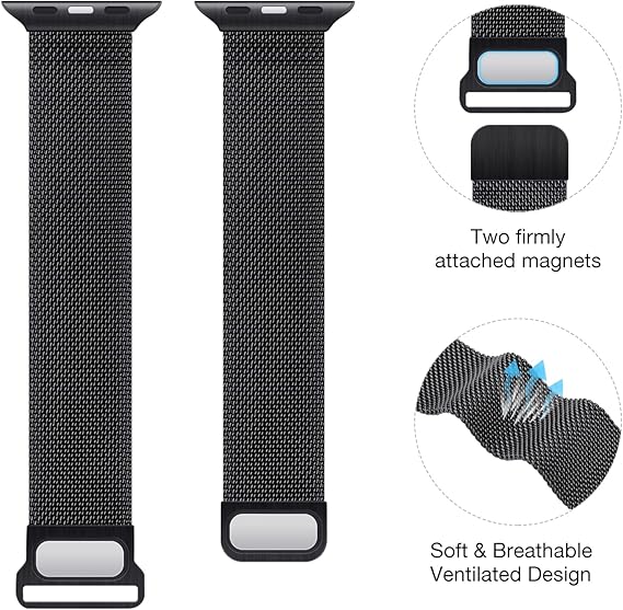 Apple Watch -ranneke 1/2/3/4/5/6/7/8/9/SE 38/40/41 mm Musta Teräs