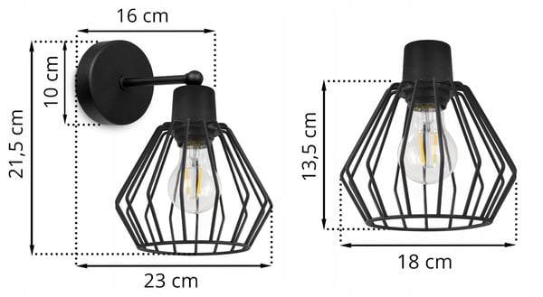 VÆGLAMPE, FIRKANTET LAMPE, METALLAMPE, TRÅD, LED