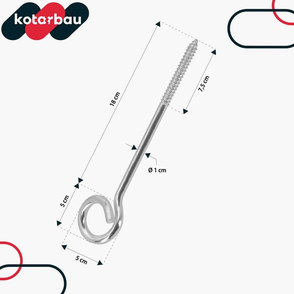 Kotarbau® Kattokiinnityskoukku, kääritty, ruuvattava, ruostumaton teräs, 230 MM, 2 kpl:n sarja