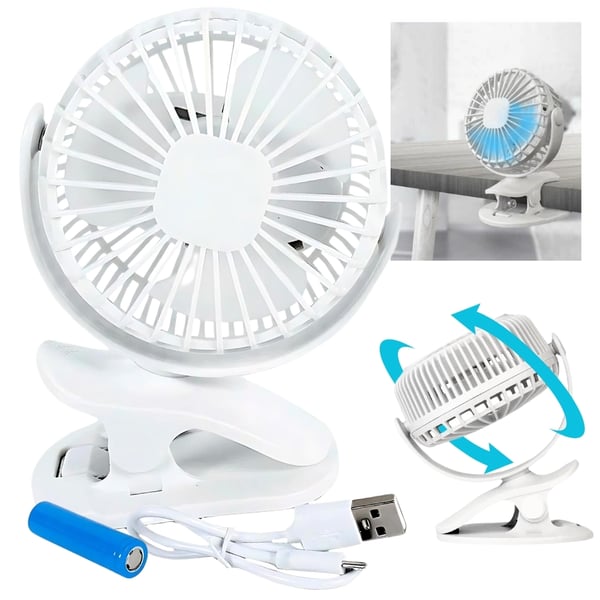 LED-ventilatorklemme stående skrivebord hvid oplyst USB-ventilator