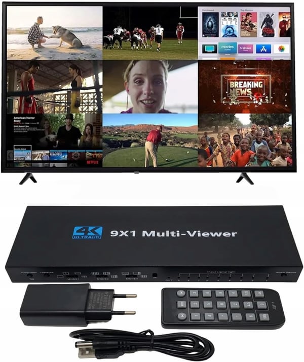 HDMI 9x1 MULTI VIEWER SWITCH 9x1 Splitter 4K FJERNBETJENING