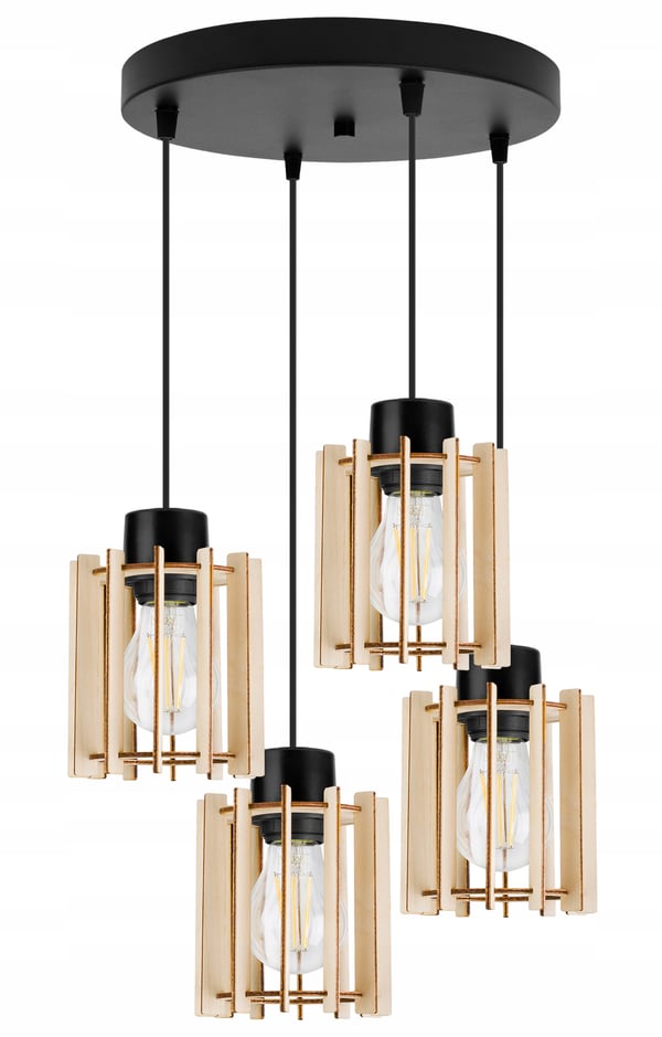 Hængende lampe, loftslysekrone, træ, LED lampeskærm