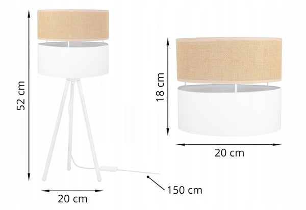 BORDLAMPE JUTE LAMPESKÆRM 20 CM HVID