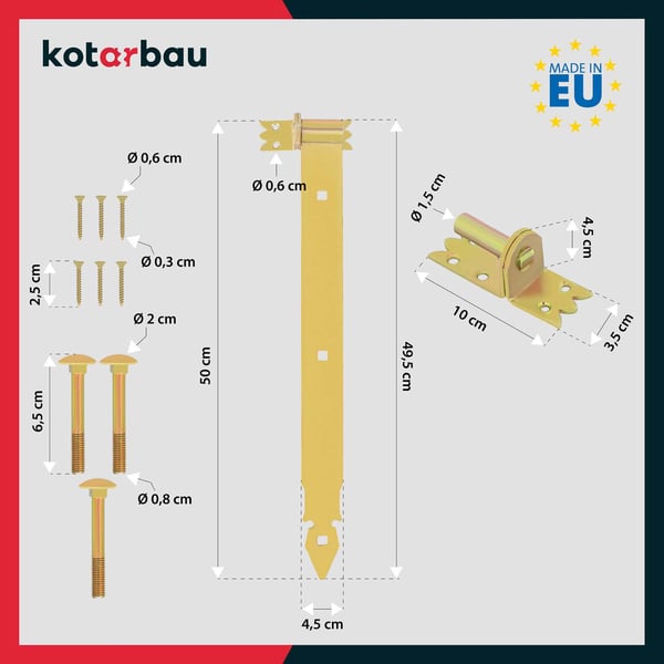 KOTARBAU® 2 stk. gångjern 500 mm guldforsinket stål garageportgångjern for jalousier paviljonger