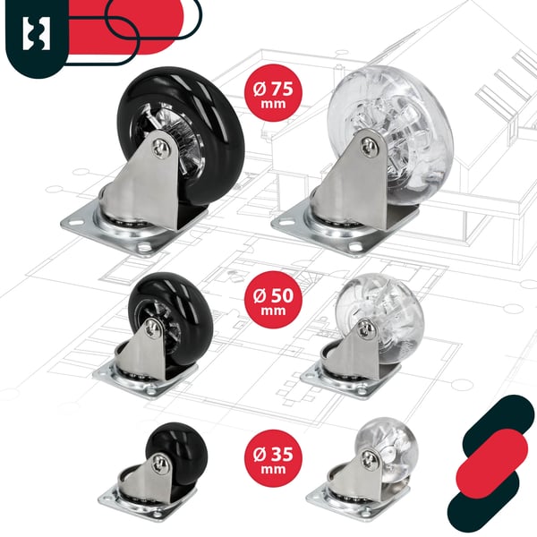 KOTARBAU möbelhjul för möbelskåp gummihjul transparent 75 mm