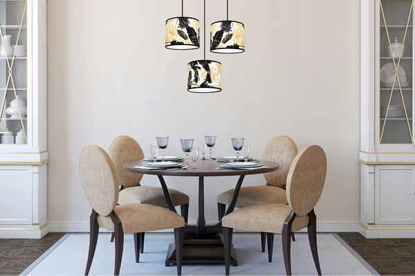 Lofthængende lampe, lampeskærm, gyldne blomster, LED