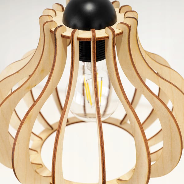 Hængende lampe, loftslysekrone, træ, LED lampeskærm