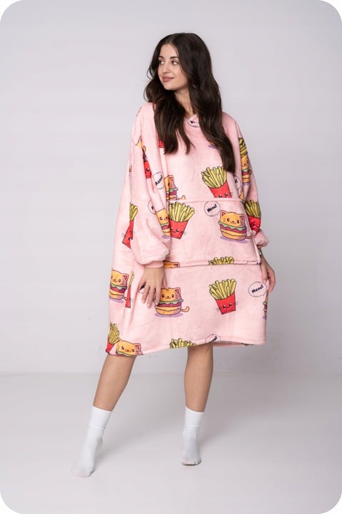 Kotoburger fluffy fleecetröja XXL varm tjock 2i1 mörkblå