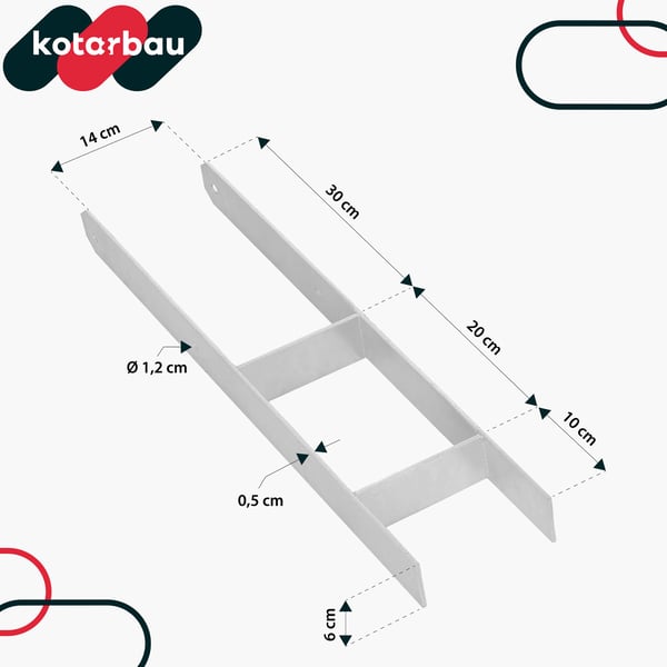 KOTARBAU® H-stolpbas til ingjutningskonsol galvaniseret stålankle 140 mm 2-pak