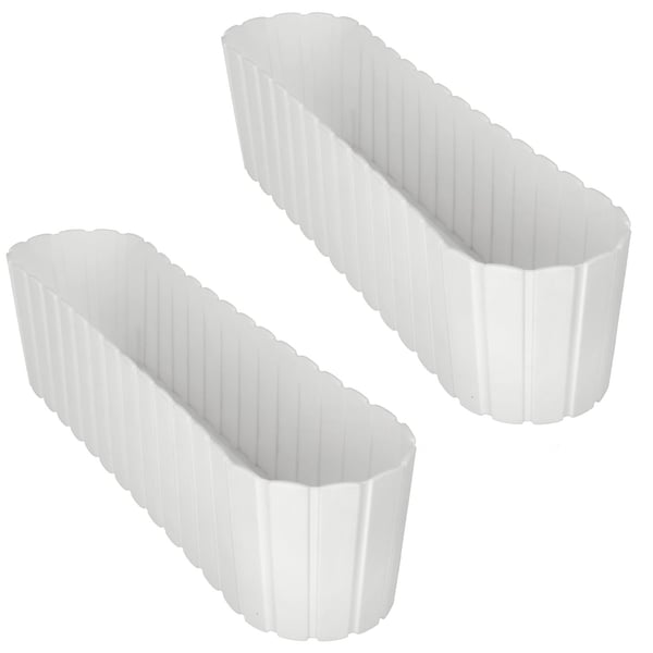 Oval blomkruka för balkongterrass rustik vit 60 cm 2 st