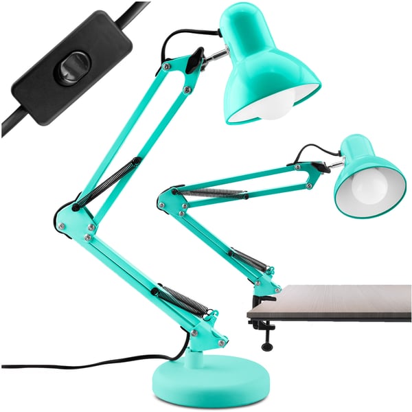 Pöytälamppu piirustustyöhön E27 TOBI minttu Lumiled ja klemmi työpöydälle