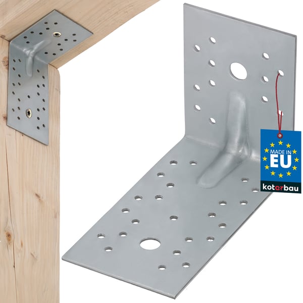 Kotarbau® Kirvesmiehen kulmakappale, teräsrakenteinen liitin, kohokuvioinnilla, ruostumaton teräs, 100x150x80 mm