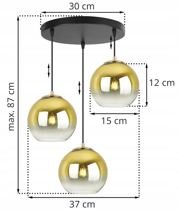 Hængende loftslampe med gylden lampeskærm 15 cm