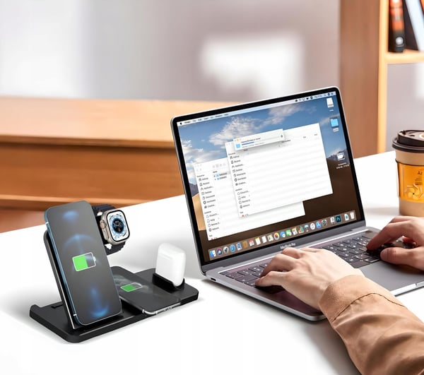 4-i-1 trådløs induktiv oplader til Apple 2x iPhone Watch AirPods QI