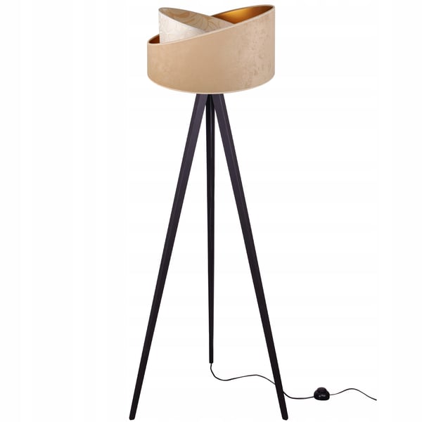 GULVLAMPE MED STÅENDE TRIPOD MØNSTER AF TRÆSKÆRM