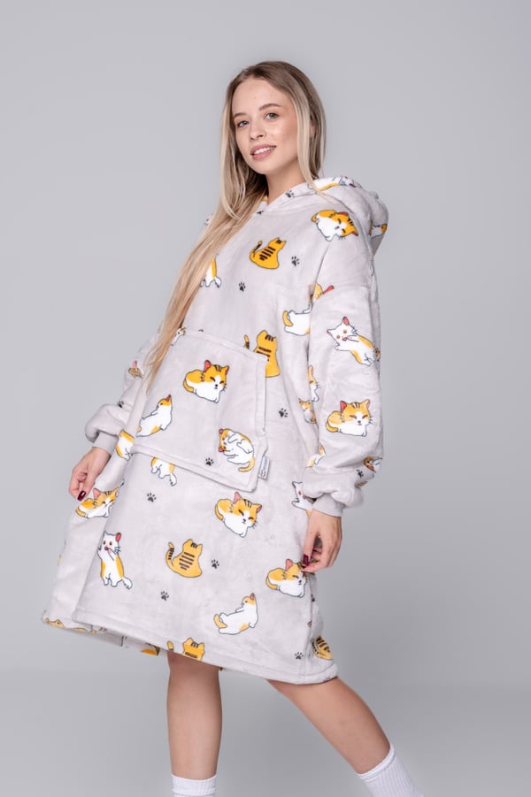BLANKET collegepaita Ylisuuri lämmin Paksu peitto collegepaita 2in1 XXL kissakuvioinen karvainen [KB-W10]