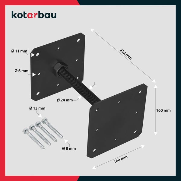 KOTARBAU justerbar stålskruvstolpe för paviljonger och skydd M24 antracit 160 x 252 mm